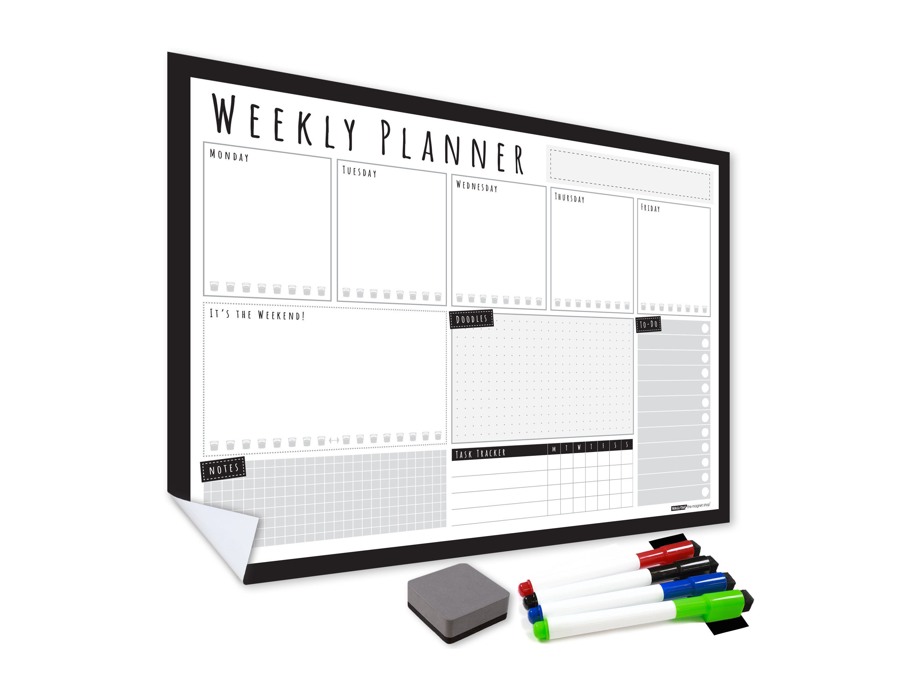 The Magnet Shop A3 Magnetic Weekly Planner Dry Wipe Whiteboard Planner for  Home, Office or Students With 4 Dry Erase Pens and Eraser 