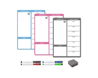 Magnetic Weekly Meal Planner and Organiser – Whiteboard Planner, Shopping List and Memo Board for Home and Office - with 4 Pens and Eraser