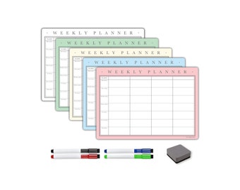 Magnetic Weekly Planner and Organiser – Customisable Whiteboard for Family or Business Tasks and Meal Planning - with 4 Pens and Eraser