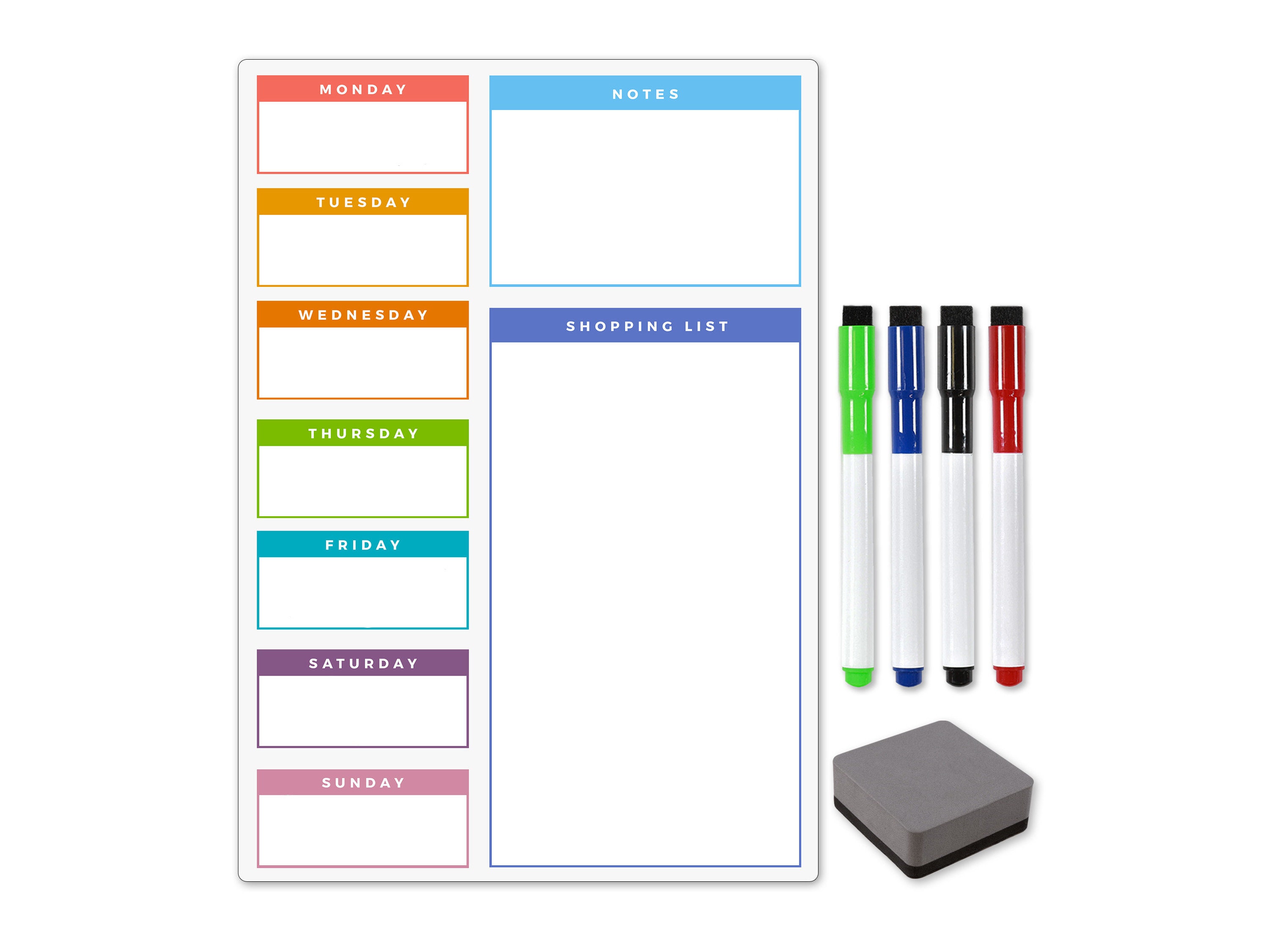 Magnetic Weekly Planner Whiteboard Dry Wipe Fridge Calendar, Memo Board or  Meal Planner for Kitchen Office With Dry Wipe Pens and Eraser -  UK