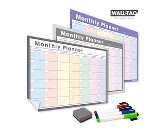 WallTAC Wall Planner / Monthly Organiser - Reusable, Removable & Re-Positionable Self-Adhesive Whiteboard For Home, School and Office