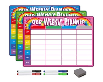 Weekly Family Planner with 4 Dry Erase Pens and Eraser by The Magnet Shop - Magnetic Dry Wipe Whiteboard for Chores, Meals, Kitchen and Home