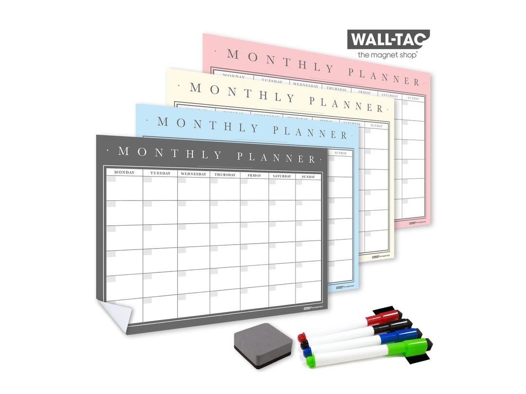 WallTAC A3 Re-Adhesive Wandplanner of Dry Erase Maandkalender - Herbruikbare, Verwijderbare en Zelfklevende Blackboard Planner - Met 8 Droge Veeg Vloeibare Krijtpennen (A3, Legacy Gekleurde Krijtbord Kalender