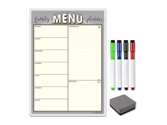 Menu The Magnet Shop Magnetic A4 Weekly Meal Planner Charcoal Grey, A4 with 4 Dry Erase Pens and Eraser Customisable Whiteboard Planner Shopping List and Wall Organiser Menu The Magnet Shop Magnetic A4 Weekly Meal Planner Charcoal Grey, A4 with 4 Dry Erase Pens and Eraser Customisable Whiteboard Planner Shopping List and Wall Organiser