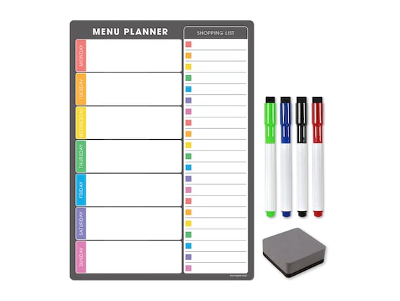 Menu The Magnet Shop Magnetic A4 Weekly Meal Planner Charcoal Grey, A4 with 4 Dry Erase Pens and Eraser Customisable Whiteboard Planner Shopping List and Wall Organiser Menu The Magnet Shop Magnetic A4 Weekly Meal Planner Charcoal Grey, A4 with 4 Dry Erase Pens and Eraser Customisable Whiteboard Planner Shopping List and Wall Organiser