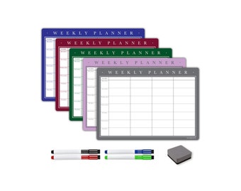 Magnetic Weekly Planner and Organiser – Customisable Whiteboard for Family or Business Tasks and Meal Planning - with 4 Pens and Eraser