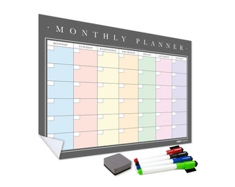 WallTAC Wall Planner Monthly Calendar - Reusable, Removable, Re-Positionable Self-Adhesive Whiteboard Organiser for Home, School and Office