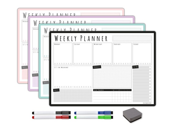 The Magnet Shop A3 Magnetic Weekly Planner Dry Wipe Whiteboard Planner for  Home, Office or Students With 4 Dry Erase Pens and Eraser 