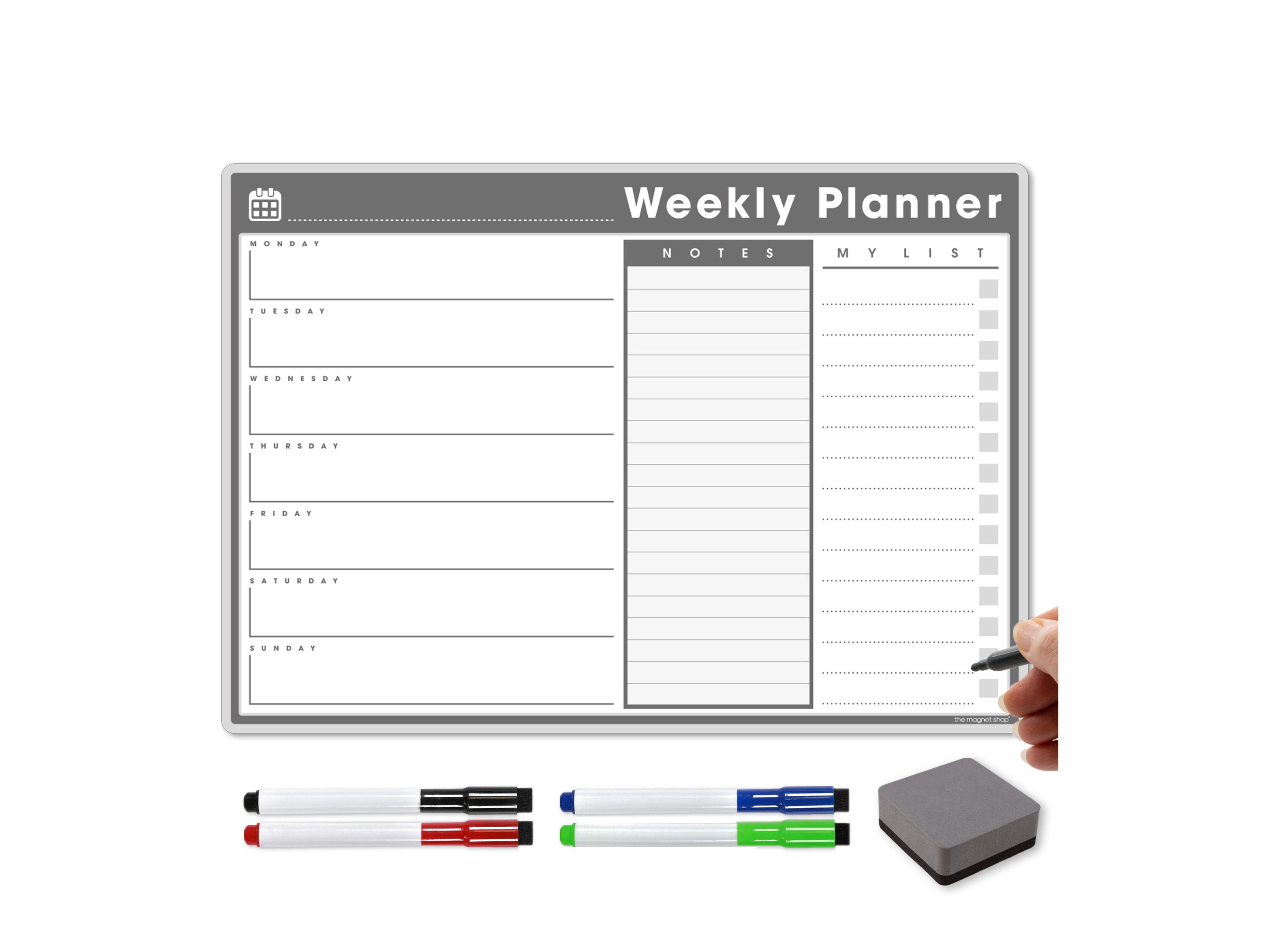 The Magnet Shop A3 Magnetic Weekly Planner Dry Wipe Whiteboard
