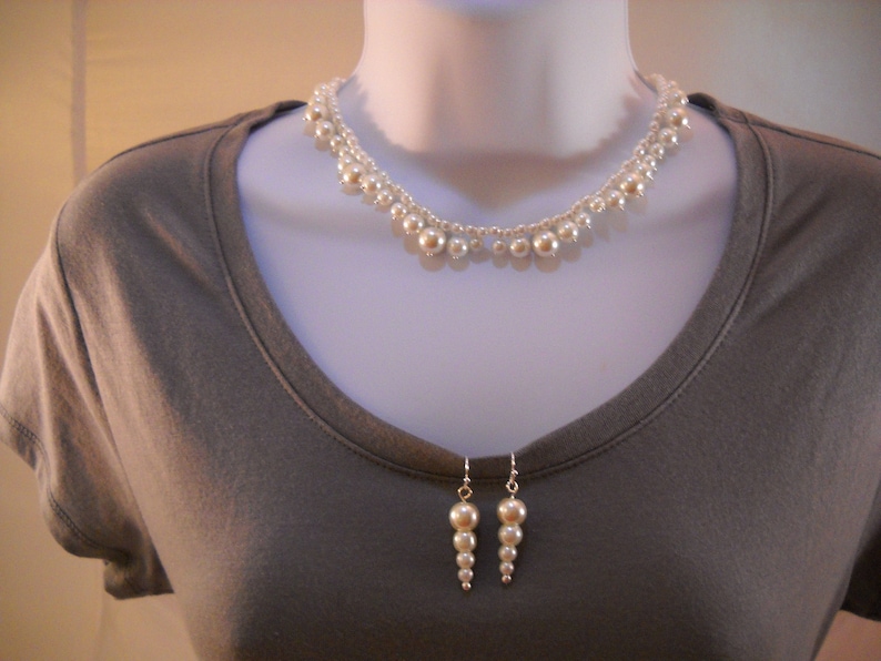 White Glass Pearl and Silver-tone Accent Necklace /& Earring Set