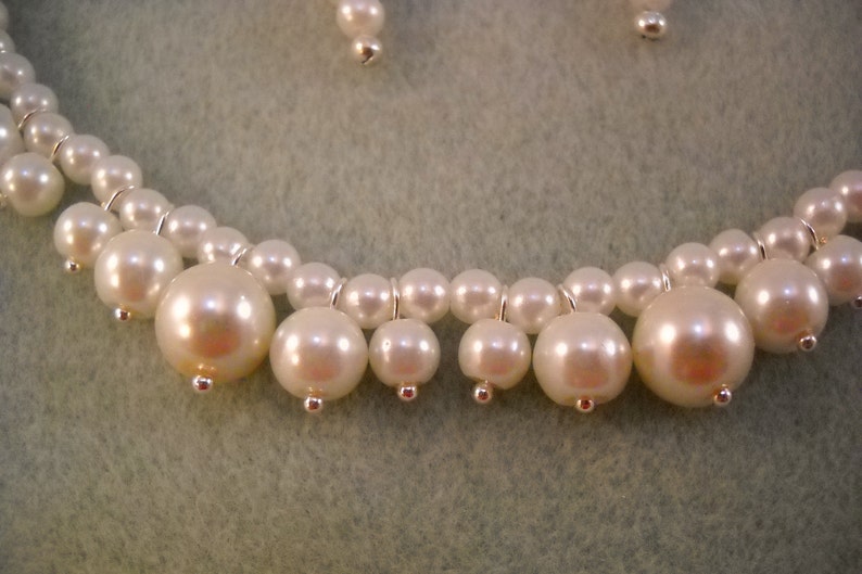 White Glass Pearl and Silver-tone Accent Necklace /& Earring Set