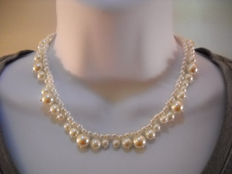 White Glass Pearl and Silver-tone Accent Necklace /& Earring Set