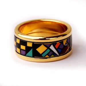 Kandinsky Series Enamel 18K Gold Plated Titanium Steel Bodied Ring