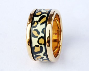 Leopard Series Enamel 18K Gold Plated Titanium Steel Bodied Ring
