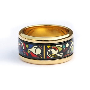 ピカソシリーズ エナメル 18K ゴールドメッキ チタンスチールボディリング