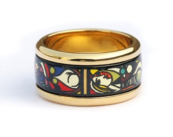 Picasso Series Enamel 18K Gold Plated Titanium Steel Bodied Ring