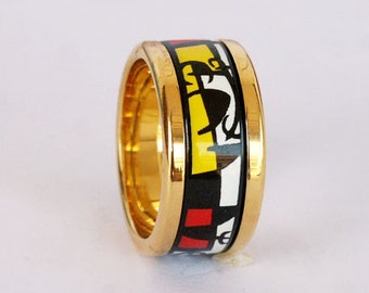 Miró Series Enamel 18K Gold Plated Titanium Steel Bodied Ring