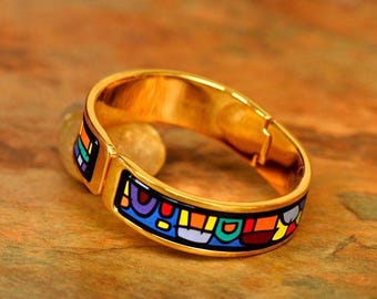 Bracelet Vintage En émail De Limoges Vert - Bijou Ancien Occasion