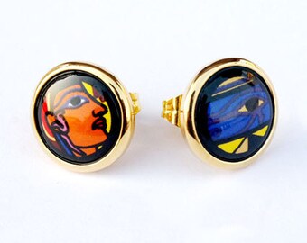 Egyptian Series Enamel 18K Gold Plated Titanium Steel Bodied Earrings