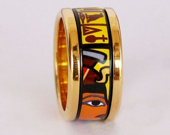 Egyptian Series Enamel 18K Gold Plated Titanium Steel Bodied Ring