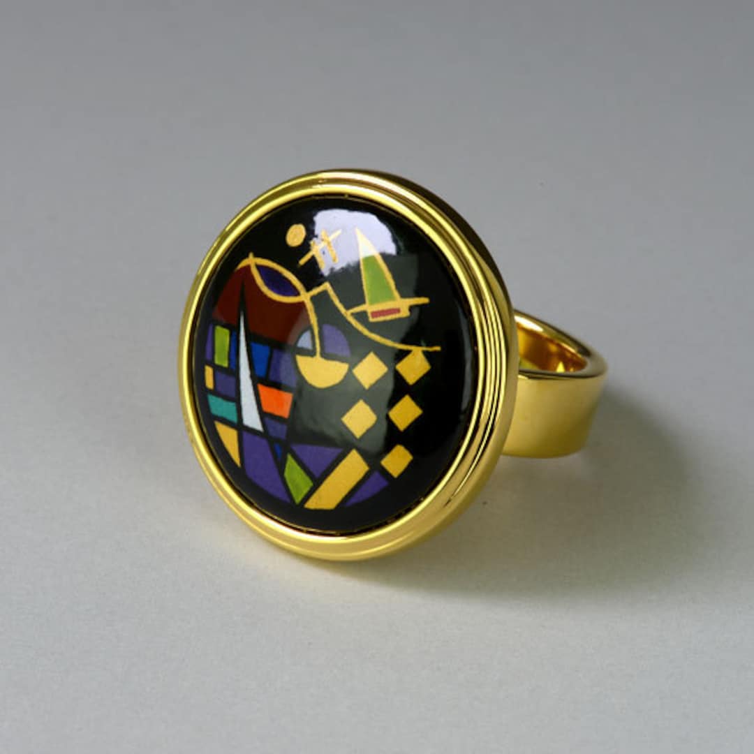 Kandinsky Rings Kandinsky Series Enamel 18K Gold Plated Titanium Steel Bodied Ring - Etsy
