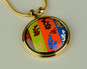 Matisse Series Enamel 18K Gold Plated Titanium Steel Bodied Pendant