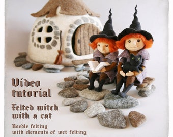 Video tutorial / Felted witch with a cat