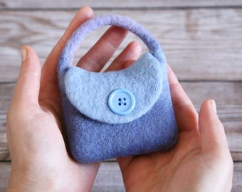 Felted Mini Bag with Button | Wool Wet Felt Bag | Girl Accessory