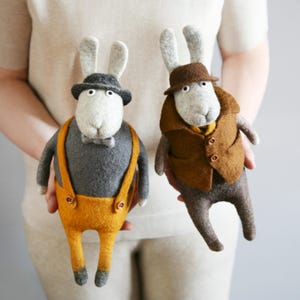 Stylish Felted Bunny — Handmade Wool Rabbit — Unique Collectible Wool Toy