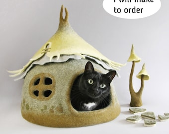 Made to order — Fairytale Cat House — Pet Bed — Cat Cave Wool Pet Cave — Exclusive Felt Cat Bed — Hand made