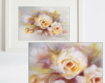 Felted Roses Picture: Handmade Wool Painting in Frame