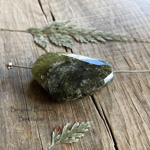 Natural Grossular Green Garnet Gemstone Very Large Faceted Chunky Nugget Focal Bead ~ 30x40mm ~ 9mm Thick ~ Antique Old Mine