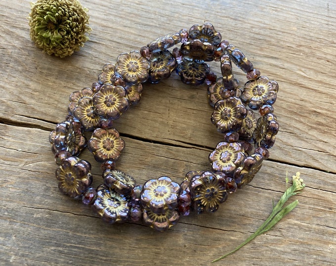 Czech Glass Boho Flower & Rondelle Bead Mix ~ Luster Transparent ...