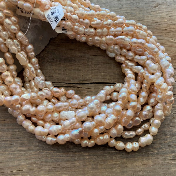 Light Peach & Cream Cultured Freshwater Pearl Peanut Nugget Beads ~ 16" Strand ~ 9mm-13mm ~ A Grade ~ Super Luster and Shine!!