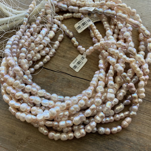 Light Cream Druzy Champagne Cultured Freshwater Pearl Peanut Nugget Beads ~ 16" Strand ~ 8mm-16mm ~ Super Luster and Shine!!