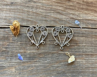 2PC Sterling Silver Heart Earring Chandelier Connector #51423 