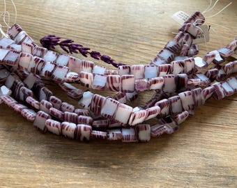 Czech Glass Table Cut Small Rectangle Beads ~ Milky Opaque White Dark Amethyst Swirl ~ 25 Pieces ~ 8x10mm ~ Single 8" Inch Strand