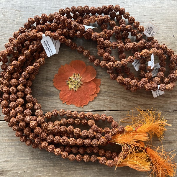 Rudraksha Mala 108+1 ~ 7mm-8mm ~ Approximately 30"-32" Length ~ Knotted ~ Old Stock
