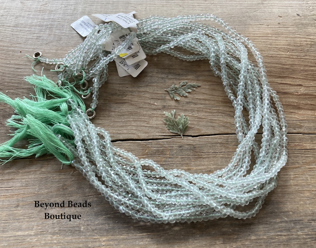CLOSEOUT Very Light Green Quartz Gemstone Small Faceted Rondelle Beads