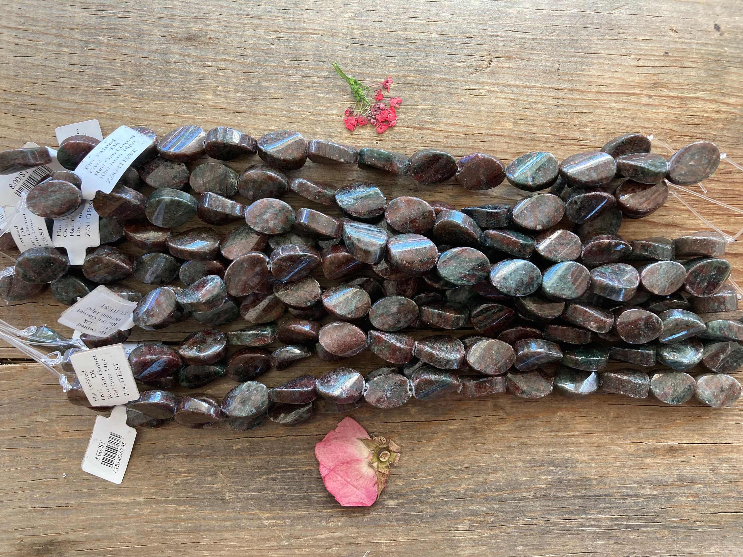 Dark Red Green Garnet Stone Smooth Polished Thick Twisted Oval