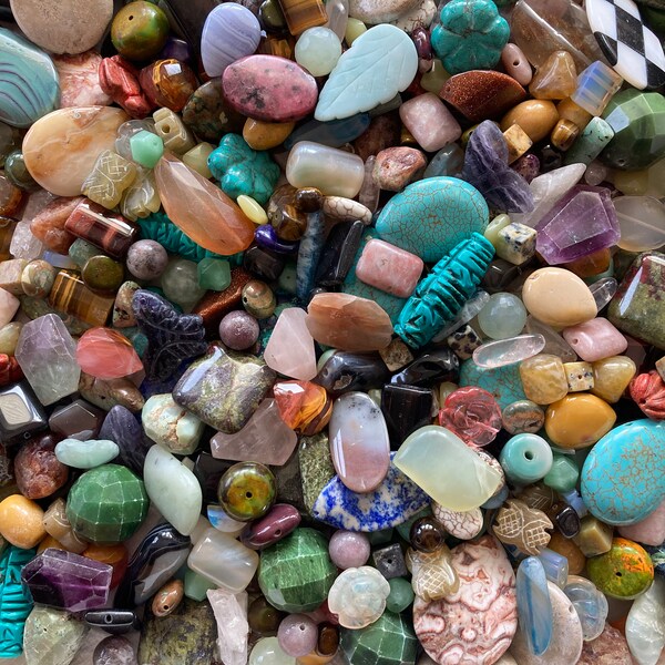 1/2 lb Pound Stone Bead Pendant Mix ~ 8 oz ~ A Grade ~ Turquoise, Jasper, Quartz, Obsidian, Agate, Fluorite More! ~ Beautiful Assortment