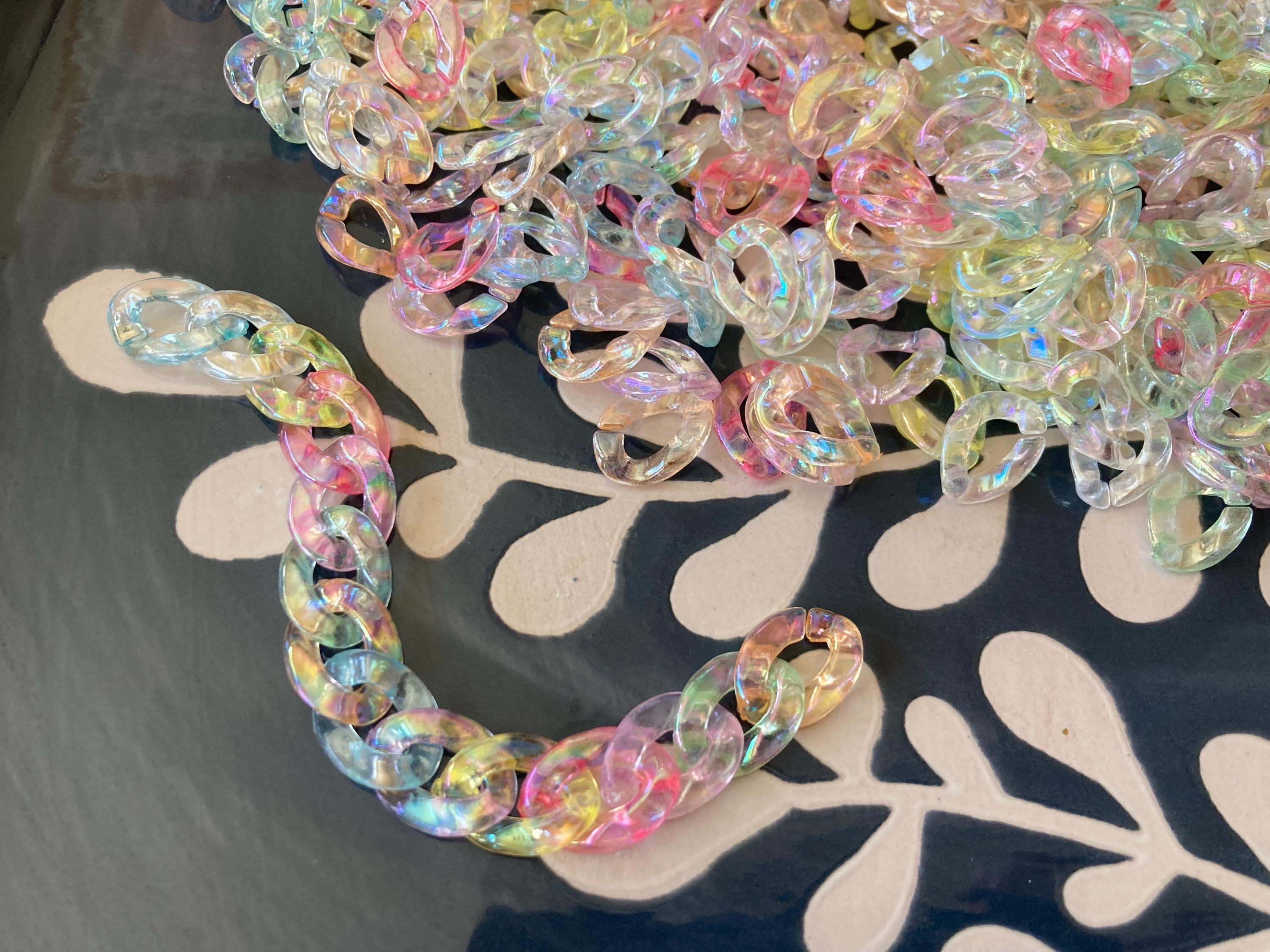 Luster AB Transparent Twisted Oval Acrylic Linking Rings ~ 100 Pieces ~ 16x12x3mm ~ Spring Mix Light Blue Green Purple Pink Yellow Orange