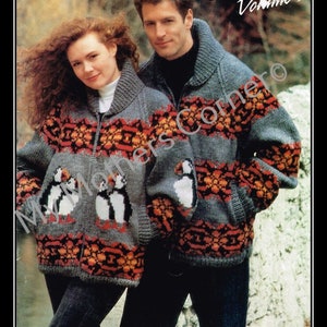 Puffin Sweater,#559, Pdf Pattern, Cowichan Style, Vintage, White