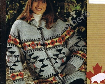 Sundance,#1420, pdf pattern, cowichan style, vintage, white buffalo,true north knitting,cardigan, jacket, canadian