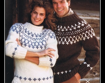 Patrón en PDF de búfalo blanco, n.° A6001, estilo cowichan, vintage, búfalo blanco, tejido True North, cárdigan, chaqueta, canadiense.