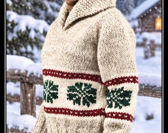 Suéter White Buffalo #161, patrón de tejido en PDF, estilo Cowichan, vintage, White Buffalo, cárdigan, chaqueta, canadiense