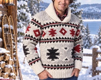 Suéter White Buffalo #162, patrón de tejido en PDF, estilo Cowichan, vintage, White Buffalo, cárdigan, chaqueta, canadiense