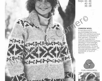White Buffalo Sweater #c Chinook, pdf knitting pattern, cowichan style, vintage, white buffalo,,cardigan, jacket, canadian