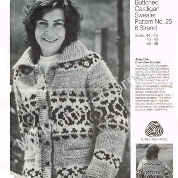 White Buffalo Sweater #25, pdf knitting pattern, cowichan style, vintage, white buffalo,true north knitting,cardigan, jacket, canadian