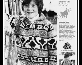 White Buffalo Sweater #10c Chinook, pdf knitting pattern, cowichan style, vintage, white buffalo,,cardigan, jacket, canadian